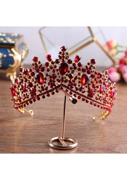 Büyük Kırmızı Barok Bronz Siyah Yeşil Kristal Gelin Tiaras Taç Gelinler Için Vintage Rhinestone Diadem Saç Bantları Düğün Saç Aksesuarları (Yurt Dışından)