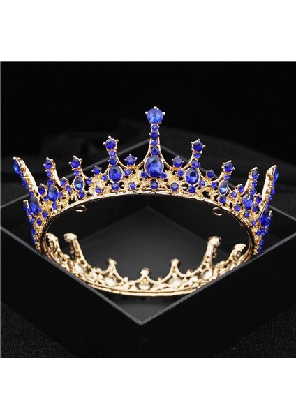 Altın Kırmızı Barok Vintage Kraliyet Kraliçe Kral Yuvarlak Kristal Düğün Taç Gelin Tiaras ve Taçlar Diadem Gelin Saç Takı Aksesuarları (Yurt Dışından)