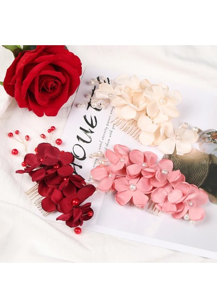 Beyaz 2 Moda Romantik Gelin Çiçek Saç Tokası Kırmızı Pembe Nedime Kristal Saç Tokası Firkete Tarak Zarif Saç Takı Aksesuarları (Yurt Dışından) fırsatları