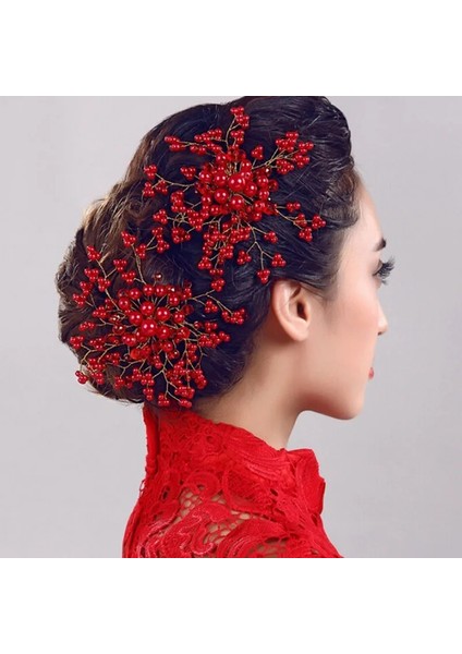 D 1 Adet Kırmızı Inci Kristal Kadın Saç Tarakları Headdress Gelin Tiaras Başlığı Saç Takı Düğün Gelin Saç Aksesuarları Forseven (Yurt Dışından) modelleri