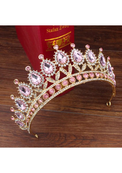 Altın Kırmızı Düğün Gelin Tiara Taç Kraliçe Gelin Altın Kırmızı Kristal Diadem Saç Süsler Kafa Takı Aksesuarları Kadın Pageant Başlığı (Yurt Dışından) fırsatları