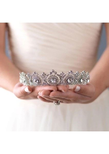 Gümüş Rengi Düğün Taç Gelin Headdress Barok Kristal Rhinestones Headdress ve Taç Gelin Partisi Taç Tiara Düğün Saç Aksesuarları (Yurt Dışından)