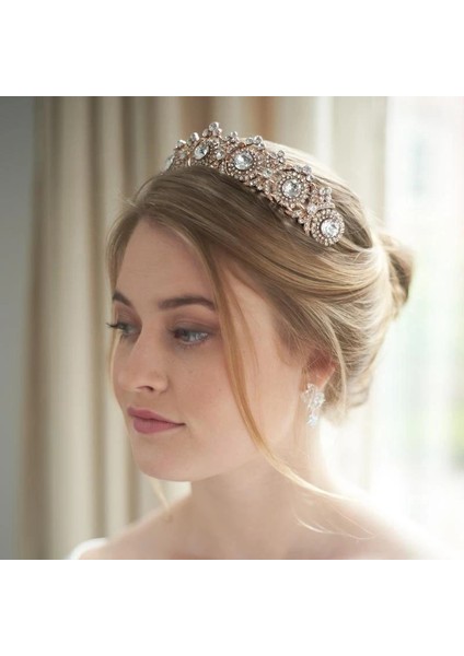 Gümüş Rengi Düğün Taç Gelin Headdress Barok Kristal Rhinestones Headdress ve Taç Gelin Partisi Taç Tiara Düğün Saç Aksesuarları (Yurt Dışından)