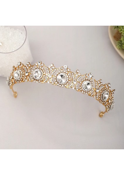 Gümüş Rengi Düğün Taç Gelin Headdress Barok Kristal Rhinestones Headdress ve Taç Gelin Partisi Taç Tiara Düğün Saç Aksesuarları (Yurt Dışından)