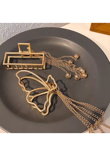Saç Tokası-No 21 Biland Yeni Metal Saç Pençe Klipleri Zincirli Püskül Cam Boncuk Kelebek Yay Dangle Saç Klipleri Kadınlar Için Saç Aksesuarları (Yurt Dışından) modelleri