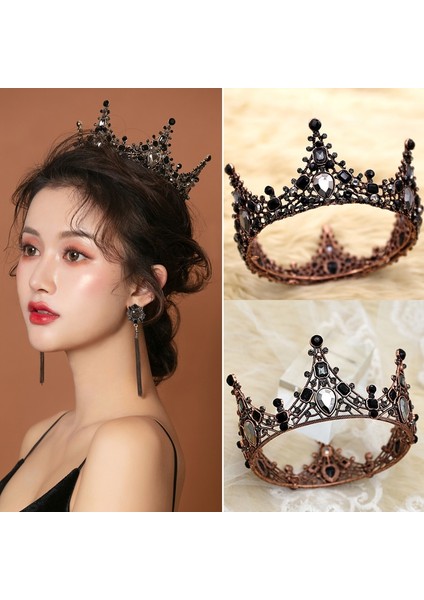 No.1 Boyutu Kadınlar Barok Rhinestones Siyah Gelin Düğün Taçlar Gelin Saç Accessorieg Charm Balo Kraliçe Taçlar AIC88 (Yurt Dışından) modelleri