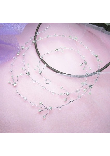 L-80CM El Yapımı Düğün Taç Çiçek Inci Saç Aksesuarları Gelin Saç Tokası Süsler Için Batı Düğün Moda Headdress (Yurt Dışından)