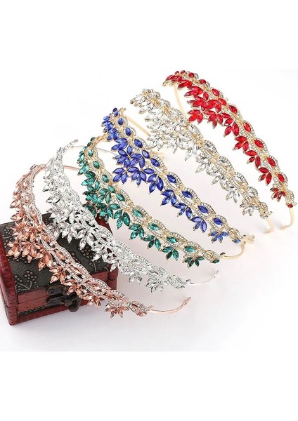 Yeşil Sıcak Satış Basit Yapraklar Gül Altın Kırmızı Mavi Kristal Tiaras Düğün Gelin Taçları De Noiva Kafa Bandı Festivali Saç Takı (Yurt Dışından) fiyatları