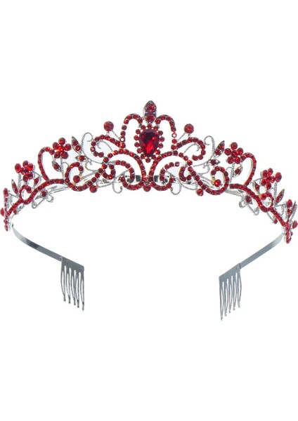 Kırmızı Moda Taç Tiara Kadınlar Taraklar ile Prenses Taç Pembe Kristal Gelin Düğün Balo Bling Bling Inci Kafa Parti Şapkalar (Yurt Dışından)