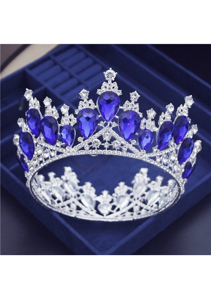 Gümüş Mavi Mor Kristal Daire Gelin Diadem Kraliyet Kraliçe Yuvarlak Tiaras Gelin Başı Süsleri Ziyafet Düğün Taç Saç Takı Süsleme (Yurt Dışından)