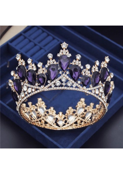 Gümüş Mavi Mor Kristal Daire Gelin Diadem Kraliyet Kraliçe Yuvarlak Tiaras Gelin Başı Süsleri Ziyafet Düğün Taç Saç Takı Süsleme (Yurt Dışından)