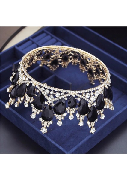 Gümüş Mavi Mor Kristal Daire Gelin Diadem Kraliyet Kraliçe Yuvarlak Tiaras Gelin Başı Süsleri Ziyafet Düğün Taç Saç Takı Süsleme (Yurt Dışından)