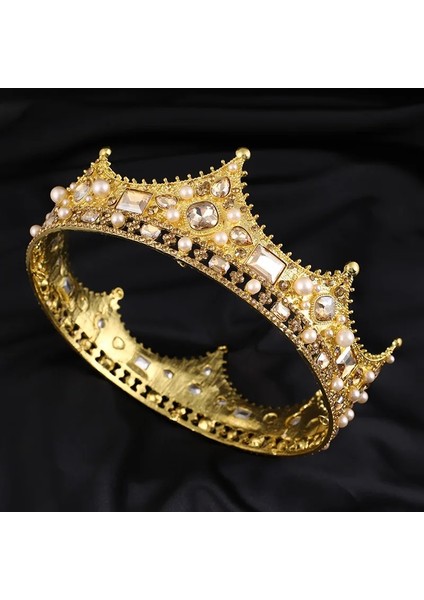 Altın Beyaz Kadınlar Için Yeni Barok Büyük Kristal Çiçek Taç Kings Queens Tiaras Güzellik Yarışması Gelin Düğün Saç Takı Aksesuarları (Yurt Dışından)