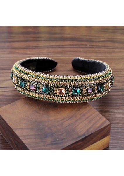 Yeşil Boho Muhteşem Tam Diamante Yastıklı Barok Bantlar Kadınlar Için Lüks Kristal Hairbands Rhinestone Tiara Bling Saç Aksesuarları (Yurt Dışından)