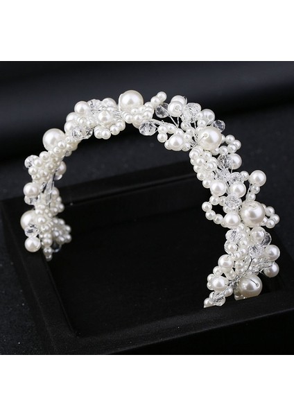 Trendy Beyaz Inci Kristal Gelin Saç Aksesuarları Düğün Taç Kafa Saç Bandı Gelin Düğün Headdress Aksesuarları El Yapımı (Yurt Dışından)