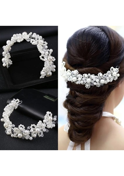 Trendy Beyaz Inci Kristal Gelin Saç Aksesuarları Düğün Taç Kafa Saç Bandı Gelin Düğün Headdress Aksesuarları El Yapımı (Yurt Dışından) fiyatları