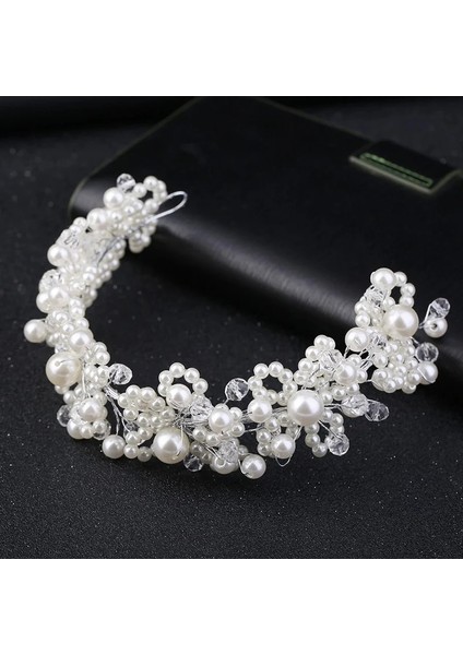 Trendy Beyaz Inci Kristal Gelin Saç Aksesuarları Düğün Taç Kafa Saç Bandı Gelin Düğün Headdress Aksesuarları El Yapımı (Yurt Dışından) modelleri