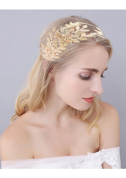 F-0797-G Altın Yaprak Taç Defne Tiara Grecian Leaf Geri Başlığı Inci Düğün Tiara Kafa Kadın Saç Taç Gelin Saç Aksesuarları (Yurt Dışından) indirimleri