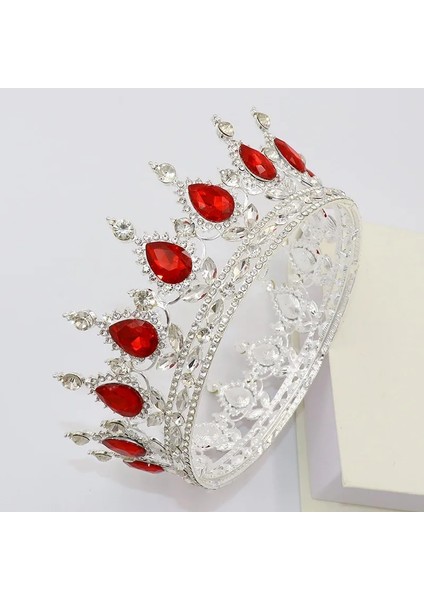 Gümüş Kırmızı Kmvexo Altın Kristal Tiaras Barok Yuvarlak Taç Kraliyet Kraliçe Kral Taçlar Diadem Pro Düğün Saç Takı Aksesuarları (Yurt Dışından)