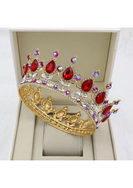 Gümüş Kırmızı Kmvexo Altın Kristal Tiaras Barok Yuvarlak Taç Kraliyet Kraliçe Kral Taçlar Diadem Pro Düğün Saç Takı Aksesuarları (Yurt Dışından)