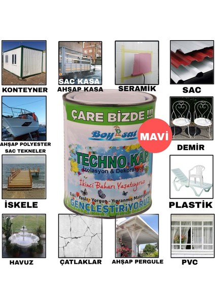 Techno Kap 1 kg Ahşap Osb Sunta Metal Profil Polyester Plastik Pvc Eternit Karo Seramik Mavi Yalıtım