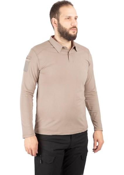 Combat Tactical Polo Yaka Uzun Kollu Taktik Tişört Bej 802 Pike