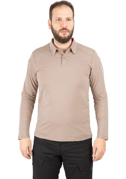 Combat Tactical Polo Yaka Uzun Kollu Taktik Tişört Bej 802 Pike modelleri