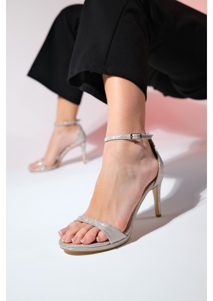 Bern Altın Çizgili Kadın Platform Topuklu Abiye Ayakkabı