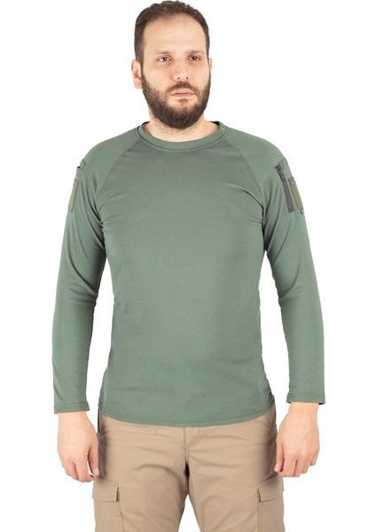 Combat Tactical Bisiklet Yaka Uzun Kollu Taktik Tişört Haki 801 Pike modelleri