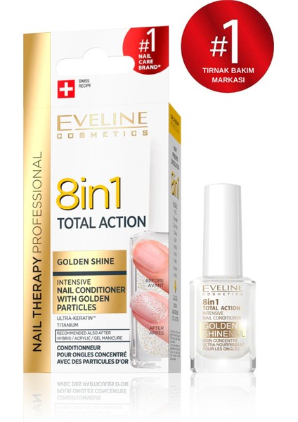 Eveline Cosmetics 8 In 1 Total Golden Shine Intensive Nail Conditioner 12ML Yoğun Tırnak Bakım Kremi