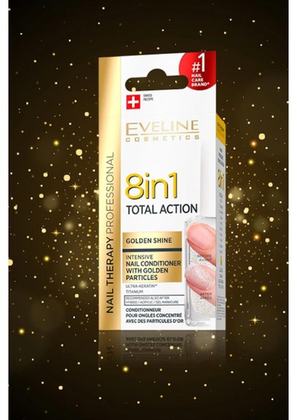 Eveline Cosmetics 8 In 1 Total Golden Shine Intensive Nail Conditioner 12ML Yoğun Tırnak Bakım Kremi