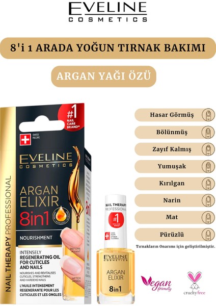 Eveline Argan Elixir 8 In 1 Nourishment Regenerating Oil 12 ml Tırnak Bakım Yağı