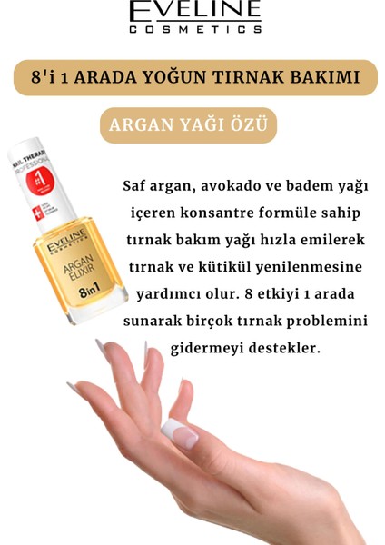Eveline Argan Elixir 8 In 1 Nourishment Regenerating Oil 12 ml Tırnak Bakım Yağı