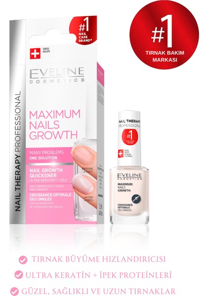 Eveline Maximum Nails Growth Ultra Keratin+ Ipek Tırnak Bakım Ürünü 12 ml