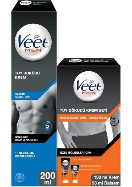 Veet Men Hassas 200ml + Özel Bölgeler İçin Tüy Dökücü Krem Seti 100&50 ml