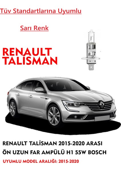 Renault Talisman 2015-2020 Uyumlu Arası Ön Uzun Far Ampülü Sarı 55W