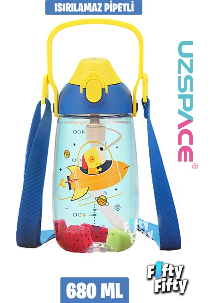 Pipetli 680 ml Boyun Askılı Tritan Çocuk Su Matarası -Kutulu- FFUZ2202680
