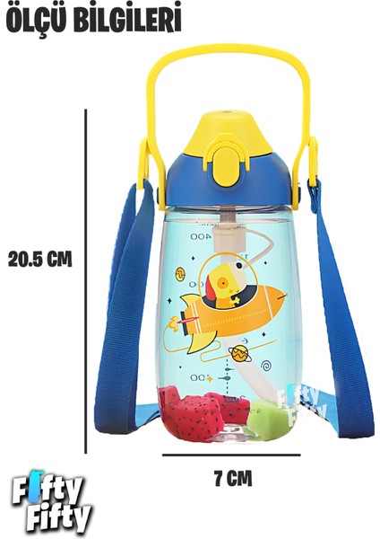 Pipetli 680 ml Boyun Askılı Tritan Çocuk Su Matarası -Kutulu- FFUZ2202680
