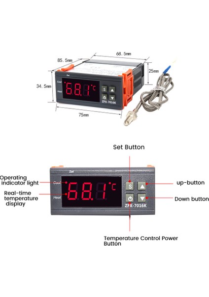 ZFX-7016K Akıllı Yüksek Sıcaklık Kontrol Cihazı Dijital Termostat Regülatörü 999 Derece Fırın Kontrol Anahtarı (Yurt Dışından)