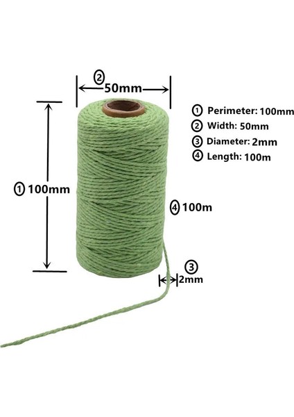 Açık Yeşil Stil 100MROLL Renkli Pamuk Ipliği Diy El Dokuma Halat Ince Pamuklu Kordon Dokuma Goblen Halat Halat Bağlama Halatı Dekoratif Malzeme (Yurt Dışından)