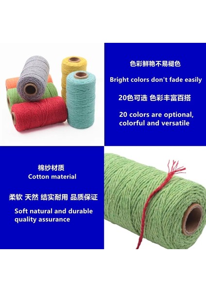 Açık Yeşil Stil 100MROLL Renkli Pamuk Ipliği Diy El Dokuma Halat Ince Pamuklu Kordon Dokuma Goblen Halat Halat Bağlama Halatı Dekoratif Malzeme (Yurt Dışından)