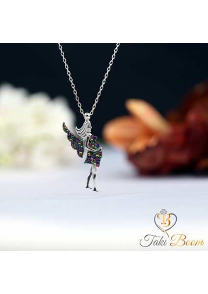 Renkli Taşlı Hamile Kadın Gümüş Kolye