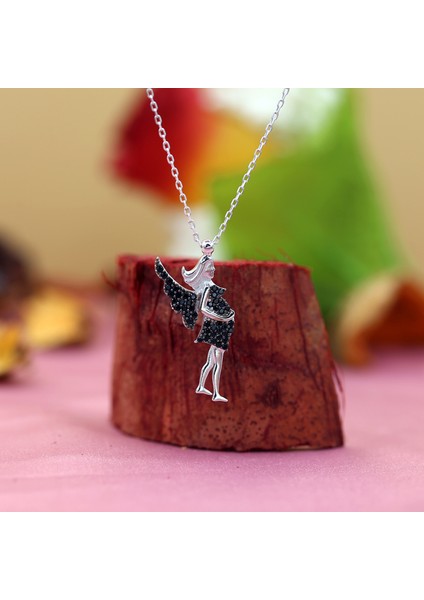 Siyah Taşlı Hamile Kadın Gümüş Kolye