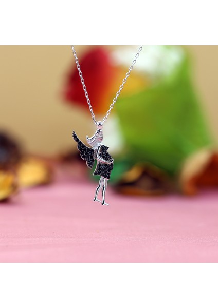 Siyah Taşlı Hamile Kadın Gümüş Kolye modelleri