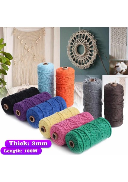 Yeşil Stil 22 Renk Yards Renkli Dıy Uzun Makrome Pamuk Bükülmüş Kordon Halat 3mm El Sanatları Dize Örgülü Tel (Yurt Dışından)