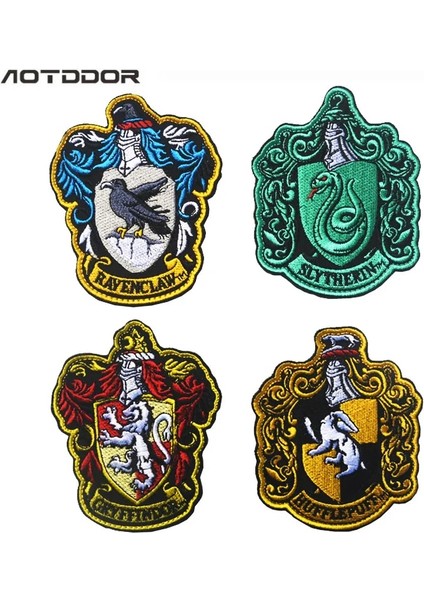 No.1 Tarzı Işlemeli Gryffindor Hufflepuff Ravenclaw Slytherin Crest Logo Yamaları Kanca Geri Moral Askeri Rozet Raptiye (Yurt Dışından) modelleri