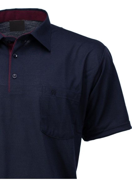 Erkek Gömlek Yaka Cepli Kısa Kollu Normal Kesim Tam Kalıp Premium Pamuklu Kumaş T-Shirt