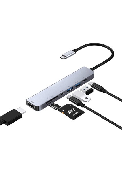 Macbook 7 In 1 Sd USB Type-C Hub Hdmı Girişli Çevirici Çoklayıcı