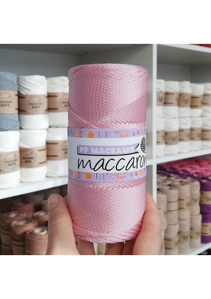 Açık Pembe Tarzı Polyester Makrome - Leke Tutmaz gr Kalınlık: Örgü Çanta - El Yapımı - Halat - Örgü Çanta - Kadın Çanta (Yurt Dışından)