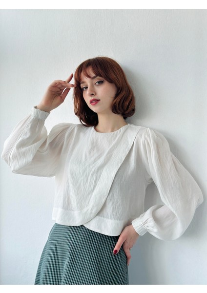 Alisa Kapaklı Retro Gömlek Kadın Beyaz
